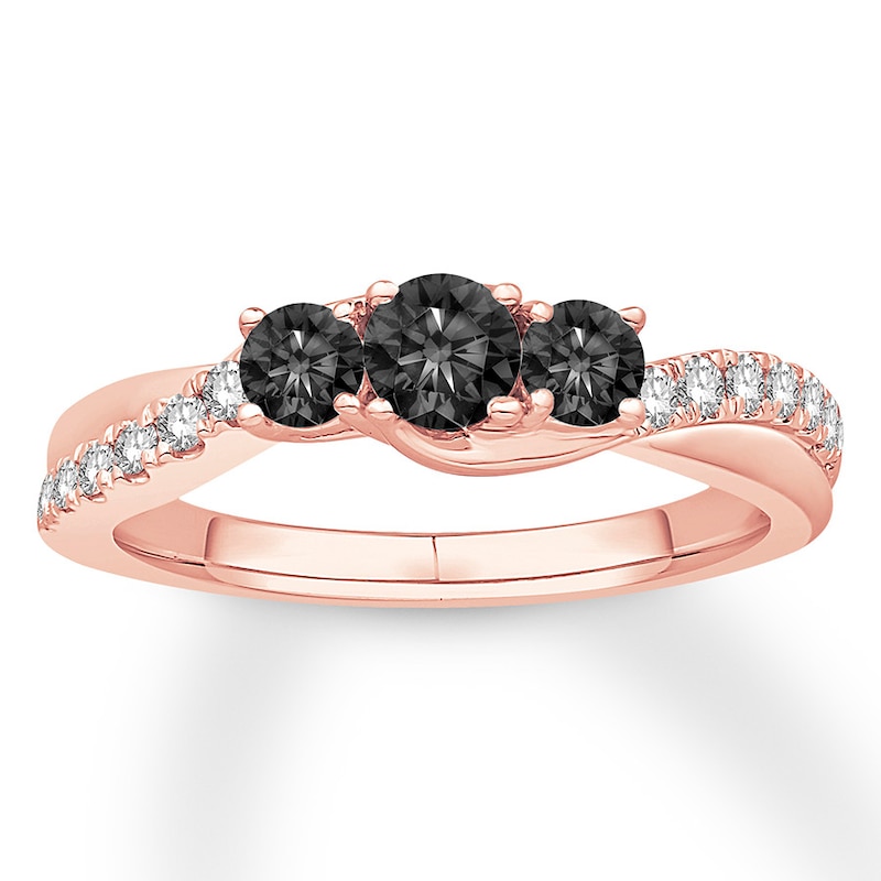 3-Stone Black Diamond Engagement Ring 5/8 ct tw Rose Gold Plated