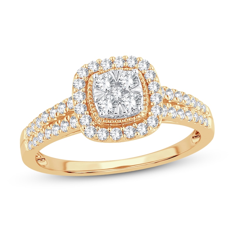 Multi-Diamond Engagement Ring 1/2 ct tw Round-cut Yellow Gold Plated