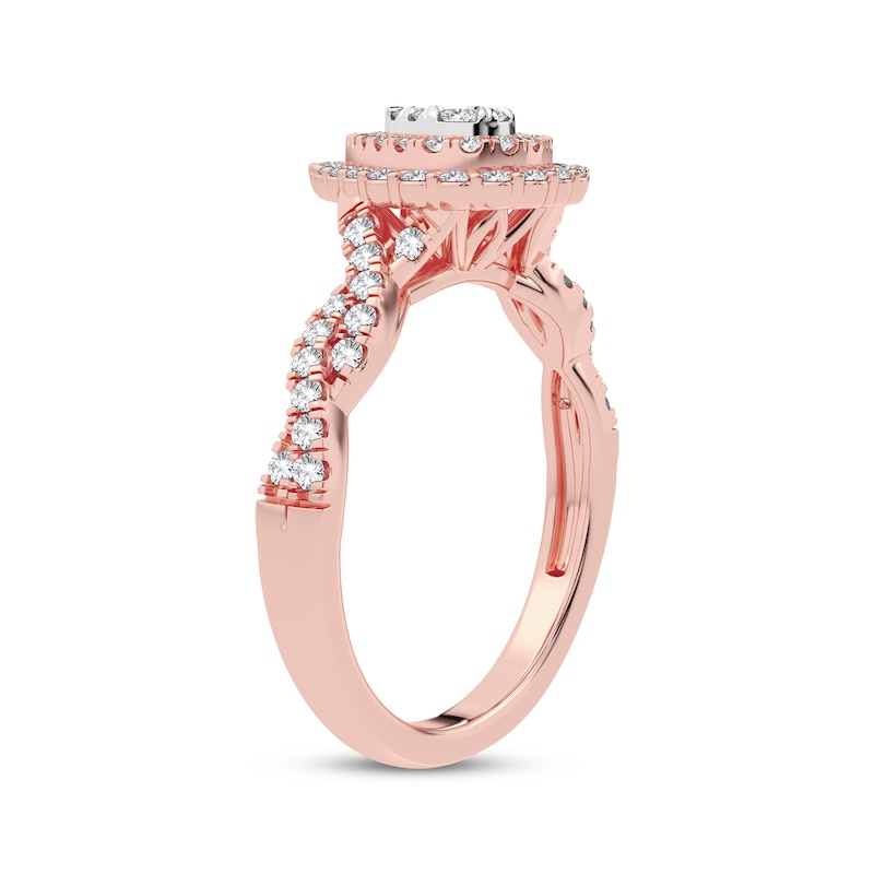 Multi-Diamond Pear Double Halo Engagement Ring 3/8 ct tw Round-cut Rose Gold Plated