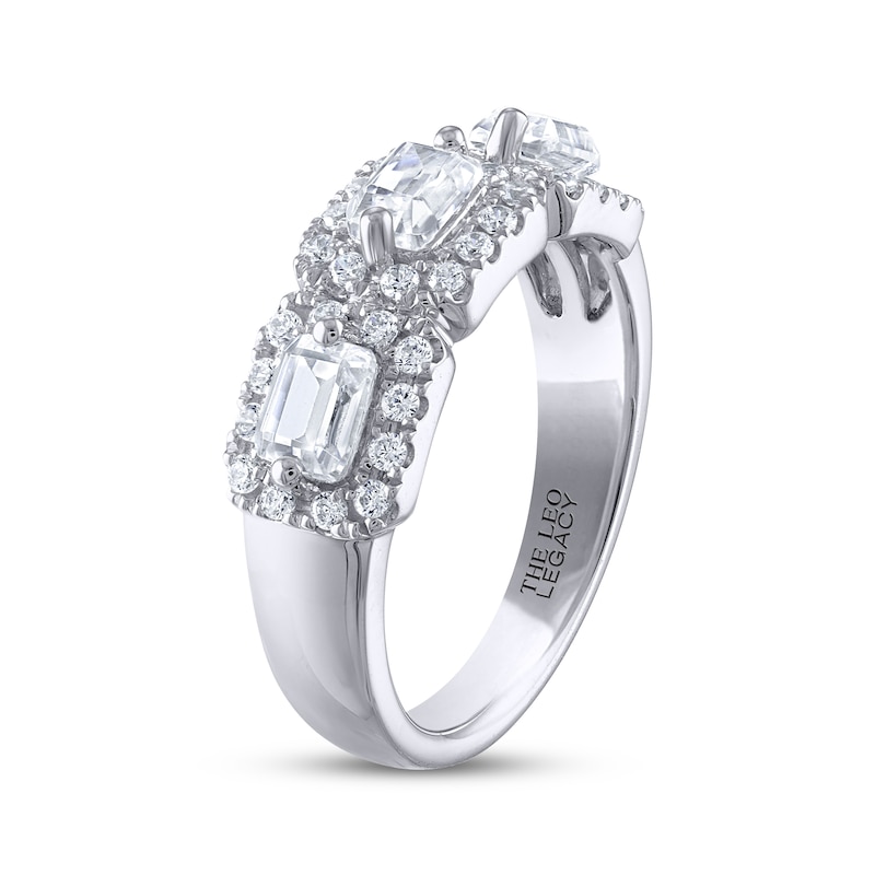 THE LEO Legacy Lab-Created Diamond Emerald-Cut Three-Stone Anniversary Band 1-1/3 ct tw White Gold Plated