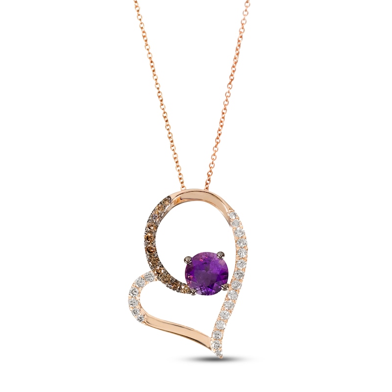 Le Vian Amethyst Heart Necklace 1/2 ct tw Diamonds Strawberry Gold Plated 18"