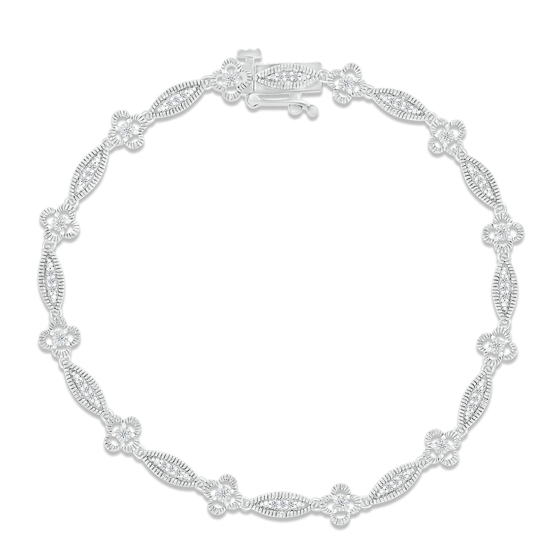 Diamond Milgrain Bracelet 1/4 ct tw Round-cut White Gold Plated 7.25"