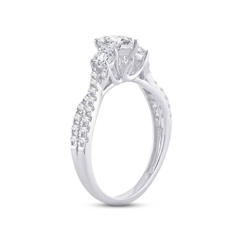 Diamond Engagement Ring Pear & Round 1 ct tw White Gold Plated