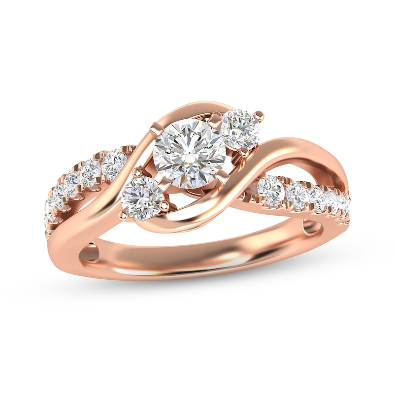 Three-Stone Diamond Engagement Ring 1 ct tw Round-cut Rose Gold Plated