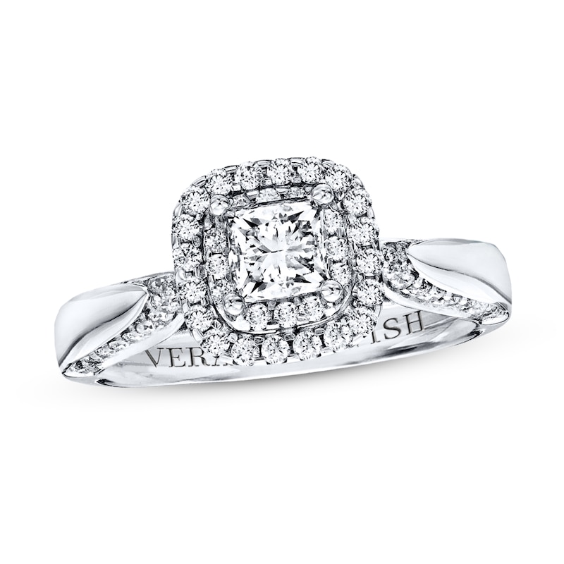 Diamond Ring 7/8 ct tw Princess/Round-cut Diamonds White Gold Plated
