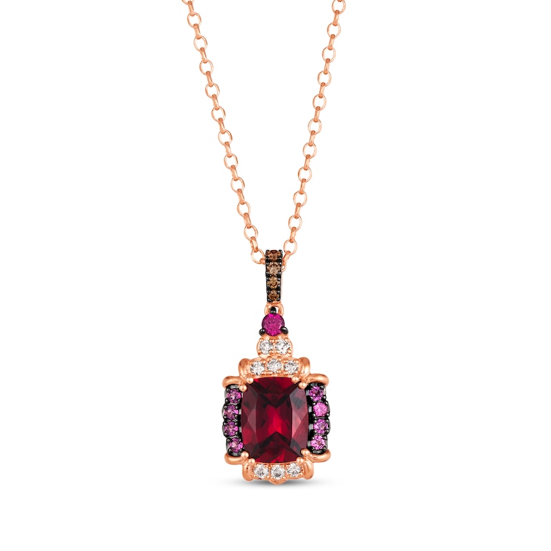 Le Vian Venetian Mosaic Rhodolite Garnet Necklace 1/8 ct tw Diamonds Strawberry Gold Plated 19"