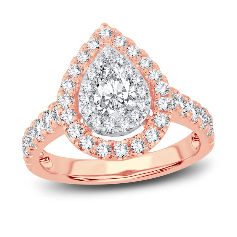 Multi-Diamond Engagement Ring 1-1/2 ct tw Pear & Round-cut Rose Gold Plated