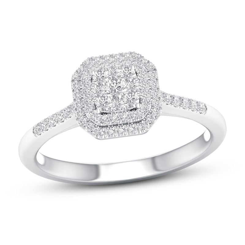 Diamond Engagement Ring 3/8 ct tw Round-cut White Gold Plated