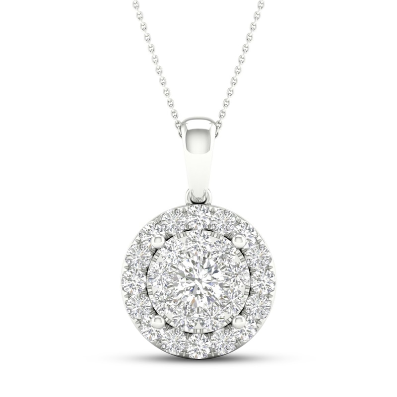 Multi-Diamond Necklace 1 ct tw Round-Cut White Gold Plated 18"