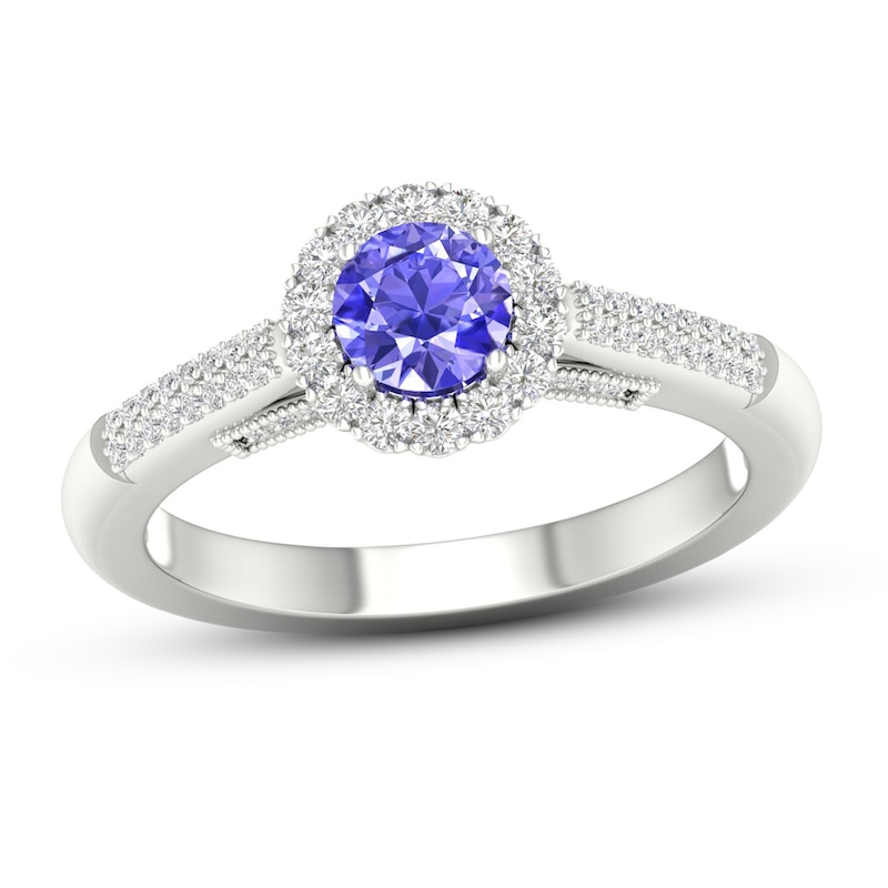 Diamond & Tanzanite Engagement Ring 1/4 ct tw Round-cut White Gold Plated