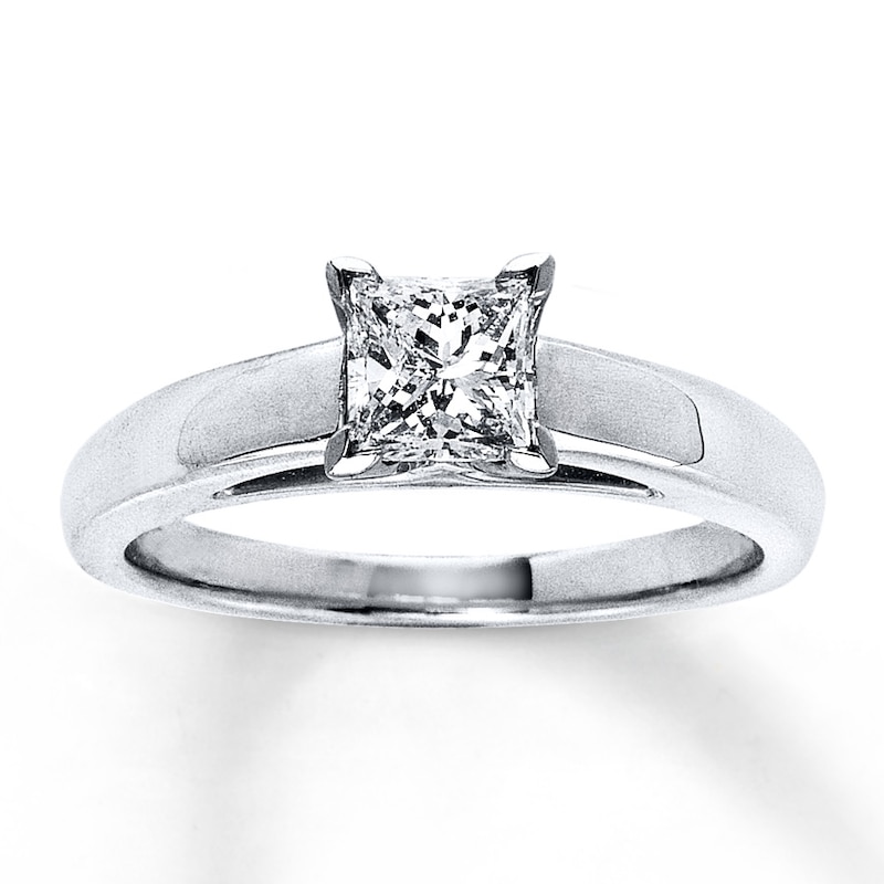 Certified Diamond Ring 3/4 carat Princess-cut White Gold Plated