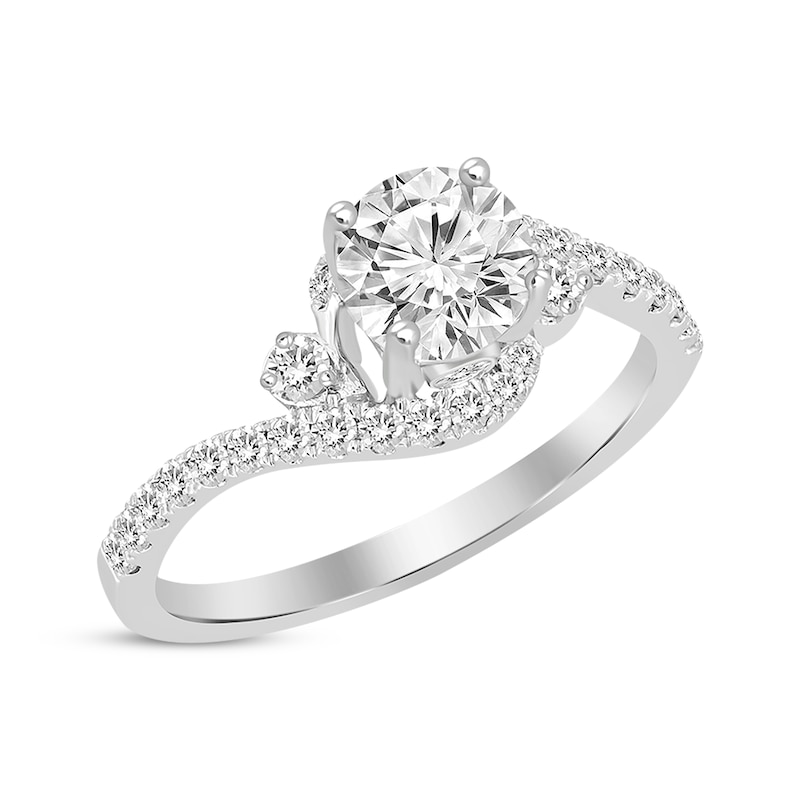 Round-Cut Diamond Bypass Engagement Ring 1 ct tw White Gold Plated