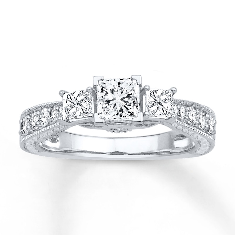 3-Stone Diamond Ring 1 ct tw Princess-cut White Gold Plated