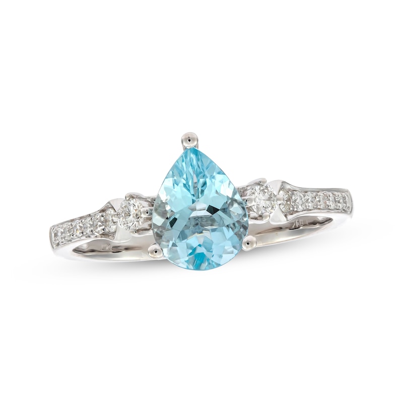 Pear-Shaped Aquamarine & Round-Cut Diamond Ring 1/6 ct tw White Gold Plated