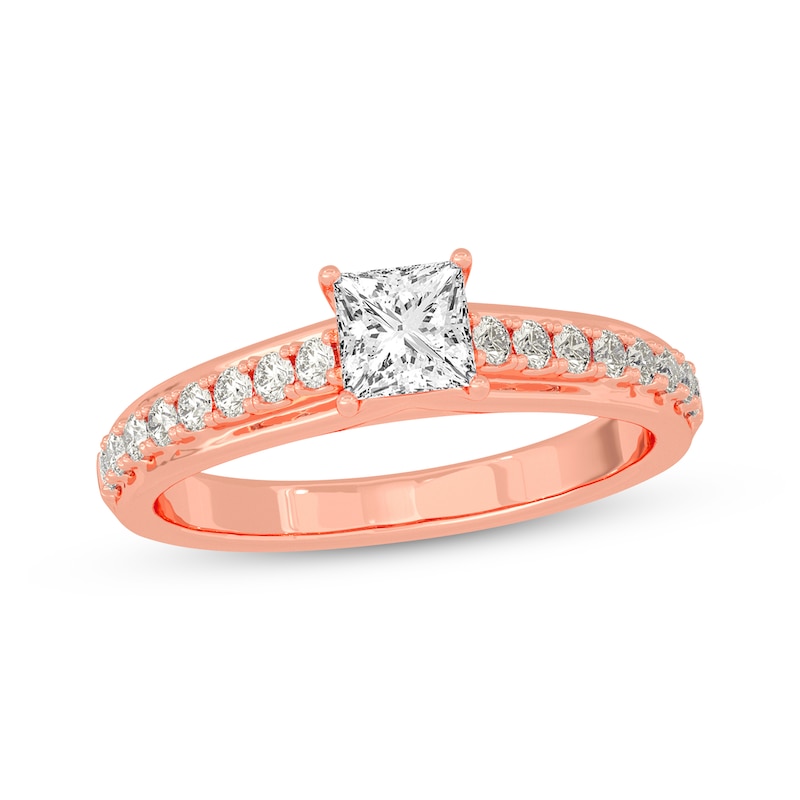 Princess & Round-Cut Diamond Engagement Ring 3/4 ct tw Rose Gold Plated