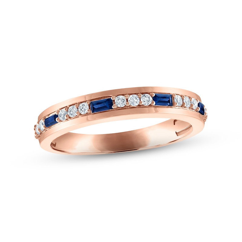 Men's Blue Sapphire & Diamond Wedding Band 1/5 ct tw Round-cut Rose Gold Plated