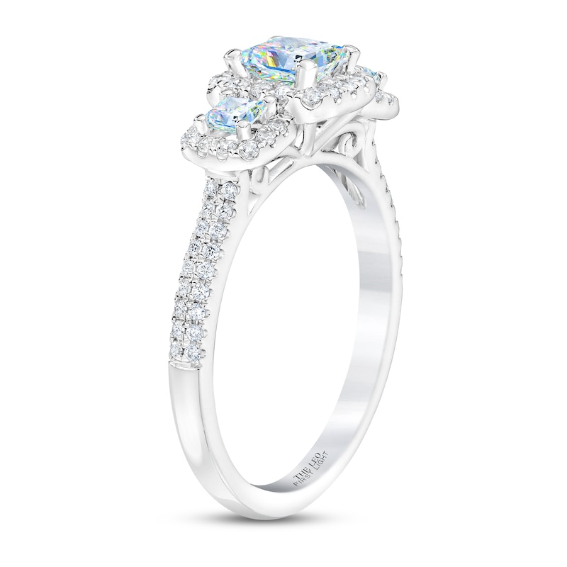 THE LEO First Light 3-Stone Diamond Engagement Ring 1-1/6 ct tw Princess/Round White Gold Plated