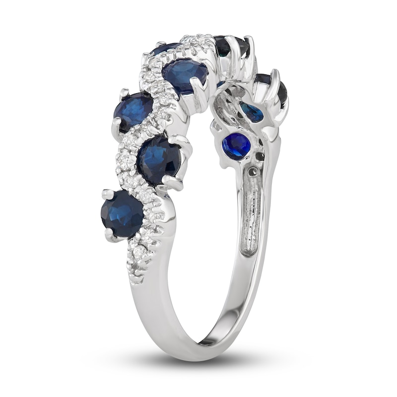 Blue Sapphire & Diamond Ring 1/6 ct tw Round-cut White Gold Plated