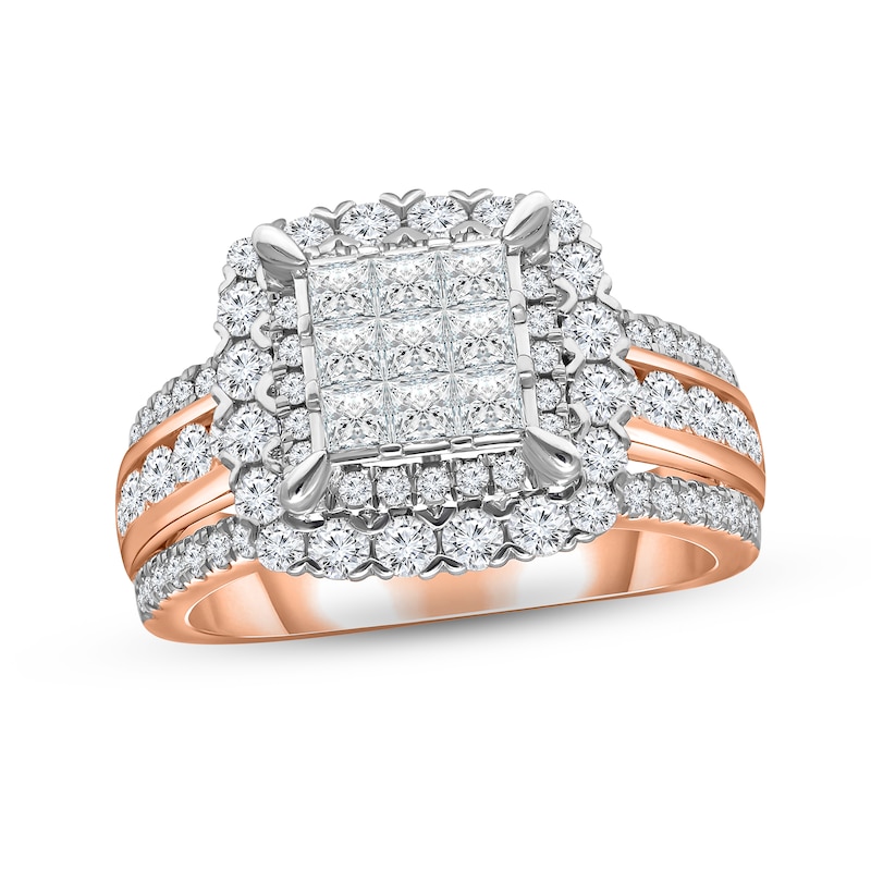 Multi-Diamond Engagement Ring 2 ct tw Princess & Round-cut Rose Gold Plated