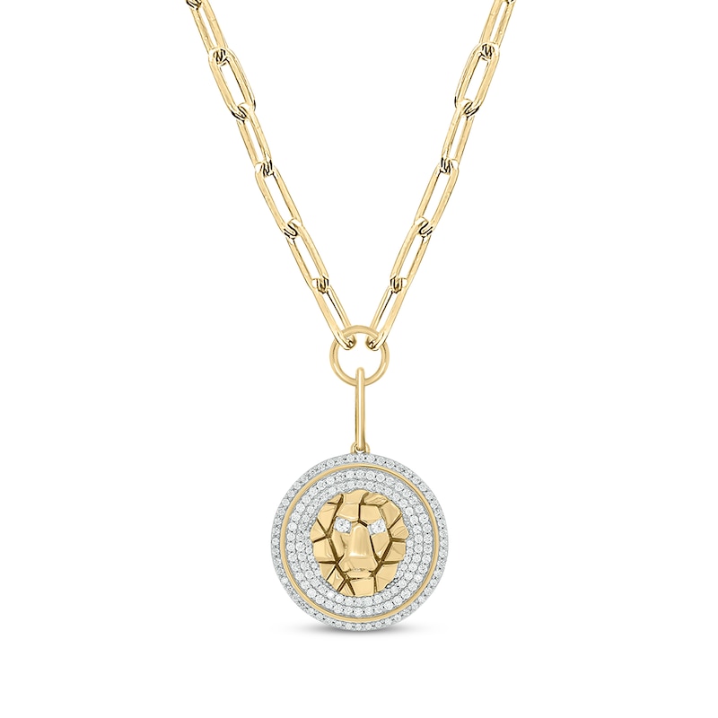 Round-Cut Diamond Lion Disc Paperclip Chain Y-Drop Necklace 1 ct tw Yellow Gold Plated 18”
