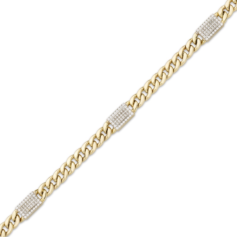 Men's Diamond Rectangle Link Solid Cuban Curb Chain Bracelet 1/2 ct tw Yellow Gold Plated 8.5"
