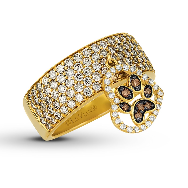 Le Vian Diamond Paw Print Ring 1-5/8 ct tw Honey Gold Plated