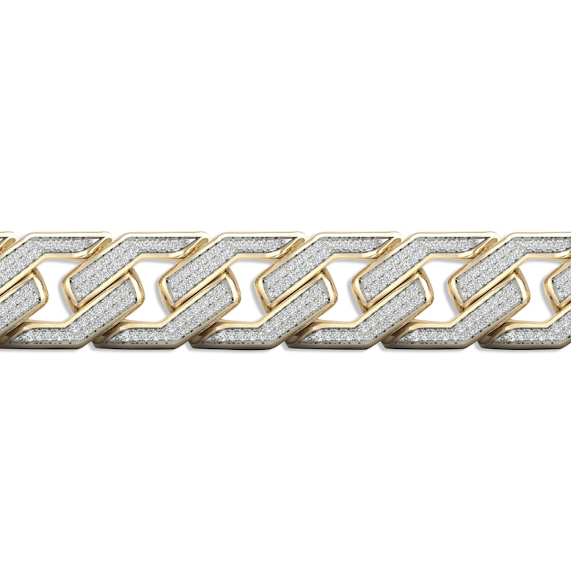Men's Diamond Angled Curb Bracelet Yellow Gold Plated 8.5"