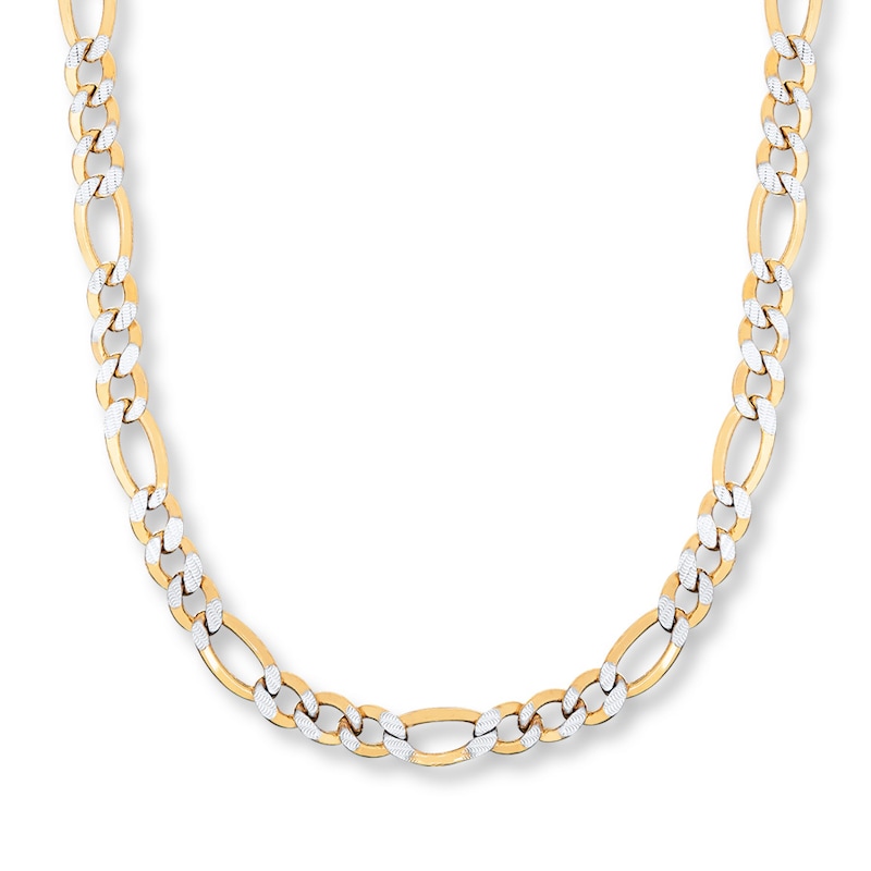 Semi-Solid Figaro Necklace Yellow Gold Plated 22"