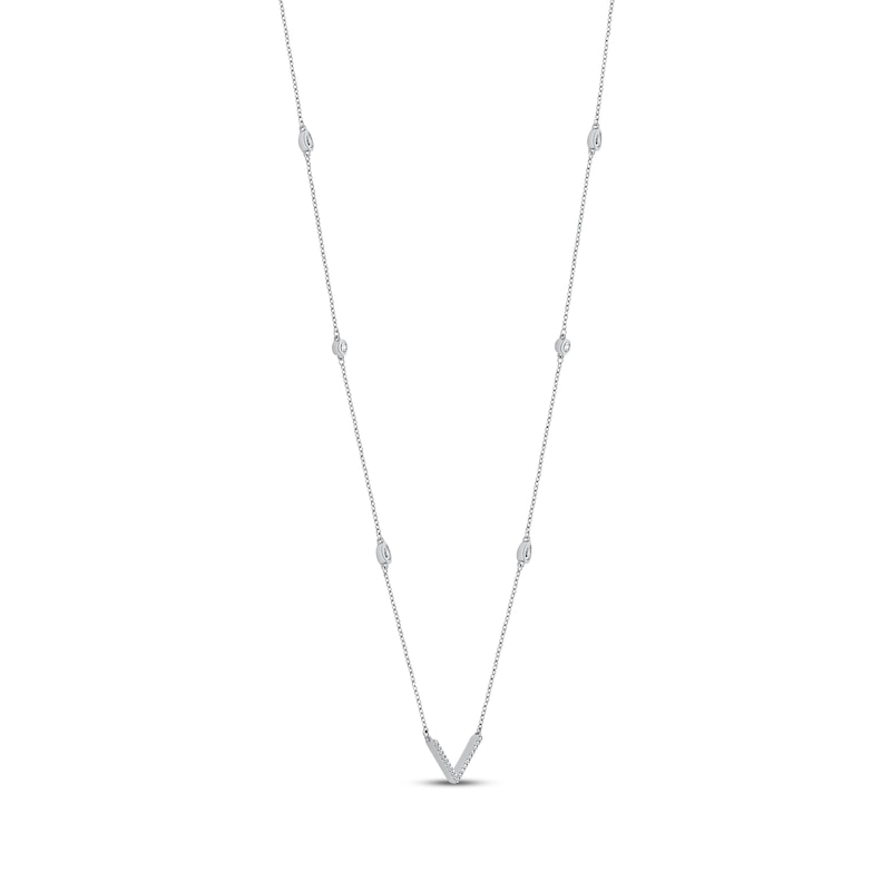 Pear-Shaped & Round-Cut Diamond Station Chevron Necklace 1/2 ct tw White Gold Plated 18"
