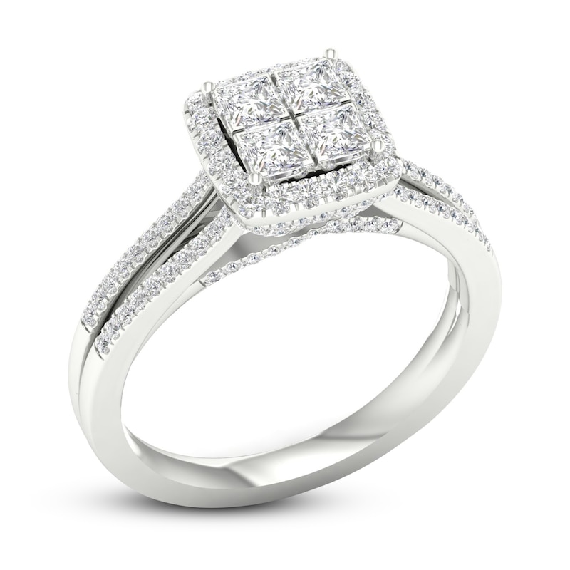 Multi-Diamond Engagement Ring 1 ct tw Princess & Round-cut White Gold Plated