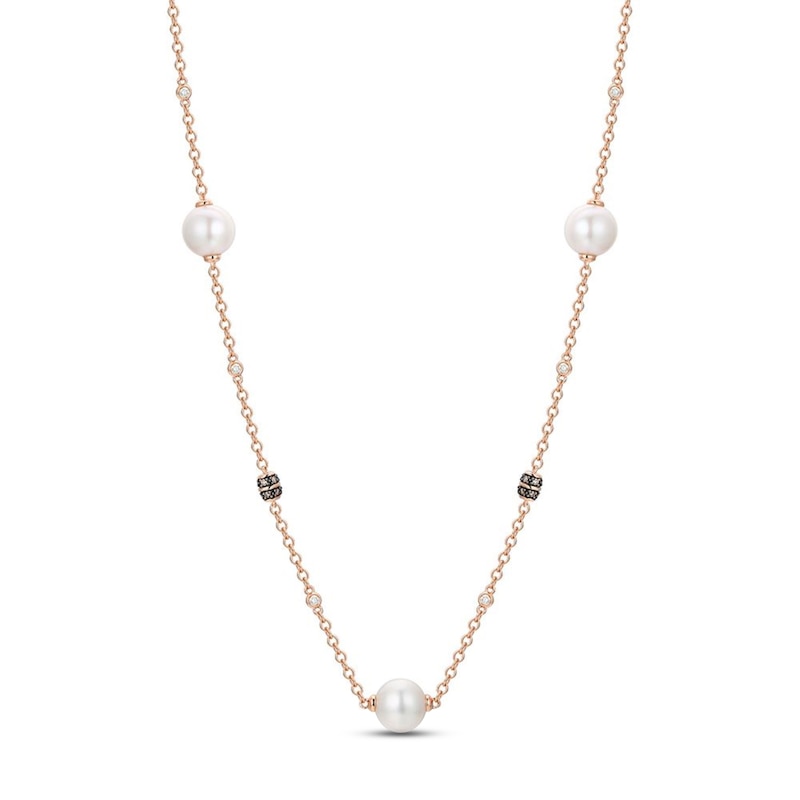 Le Vian Cultured Pearl Necklace 1/4 ct tw Diamonds Strawberry Gold Plated 19"