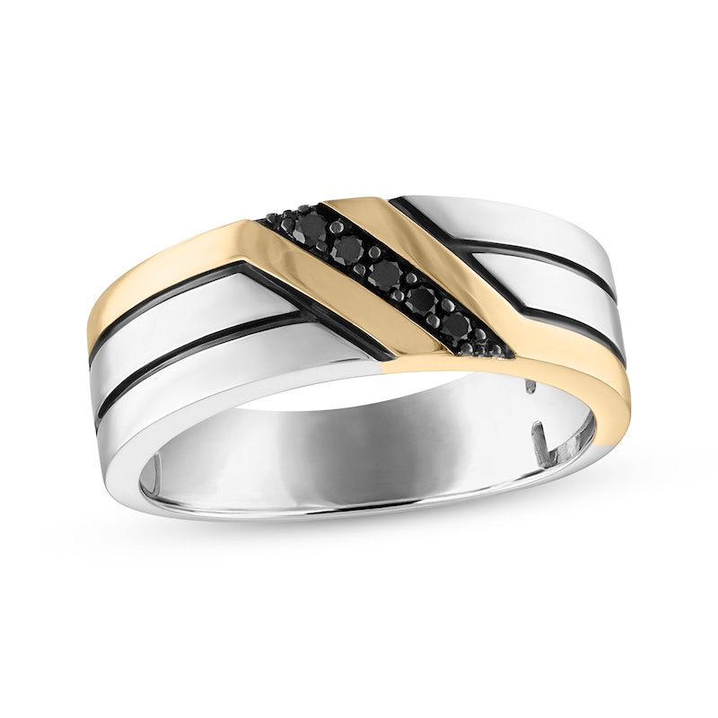 Men's Black Diamond Diagonal Wedding Band 1/8 ct tw Two-Tone Gold Plated