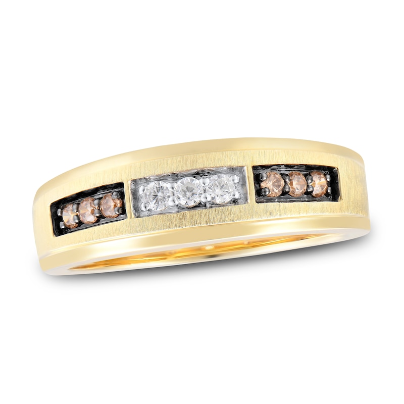 Men's Brown & Whiter Diamond Wedding Band 1/4 ct tw Round-cut Yellow Gold Plated