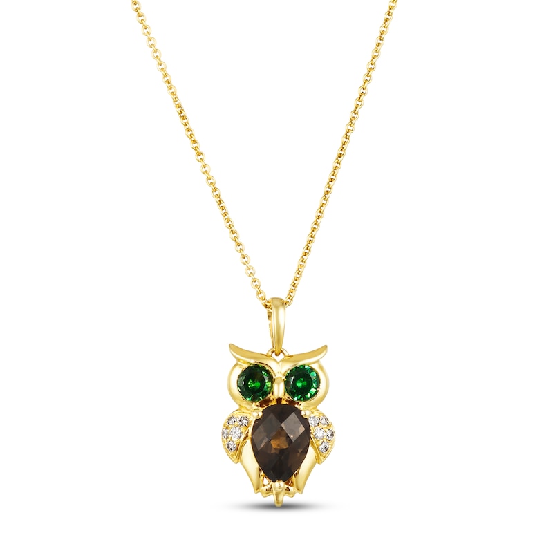 Le Vian Smoky Quartz & Tsavorite Owl Necklace 1/15 ct tw Diamonds Honey Gold Plated 18"