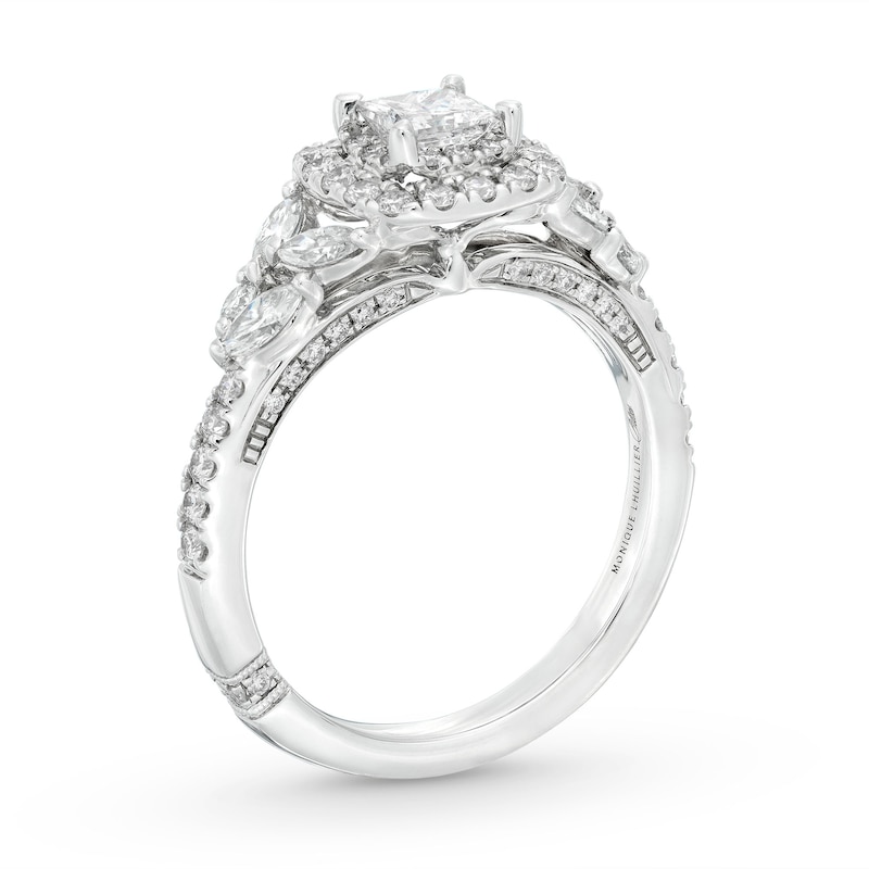 Monique Lhuillier Bliss Diamond Engagement Ring 1-1/6 ct tw Princess, Marquise & Round-cut White Gold Plated