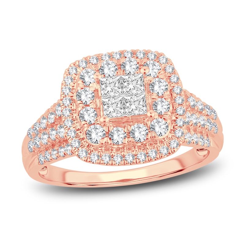 Diamond Engagement Ring 7/8 ct tw Princess & Round-Cut Rose Gold Plated