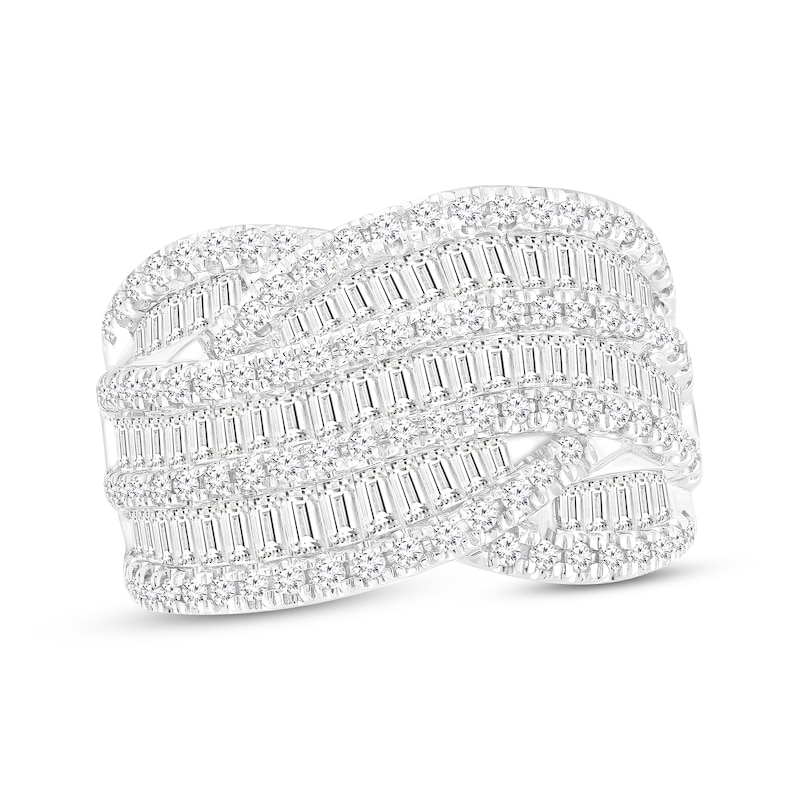 Baguette & Round-Cut Diamond Wave Ring 2 ct tw White Gold Plated