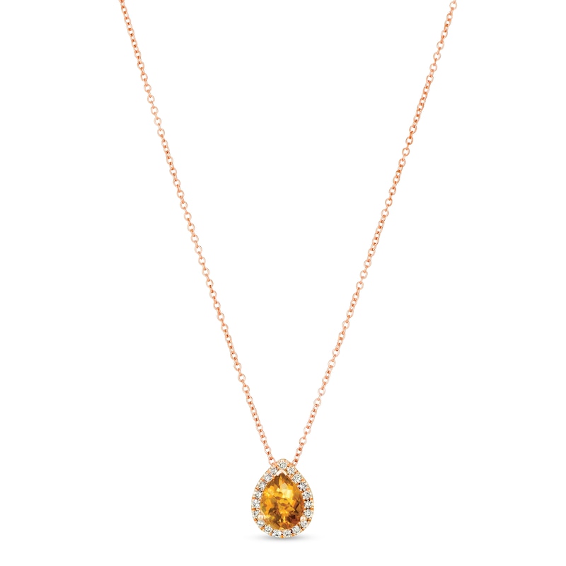 Le Vian Citrine & Diamond Necklace 1/8 ct tw Strawberry Gold Plated 18"