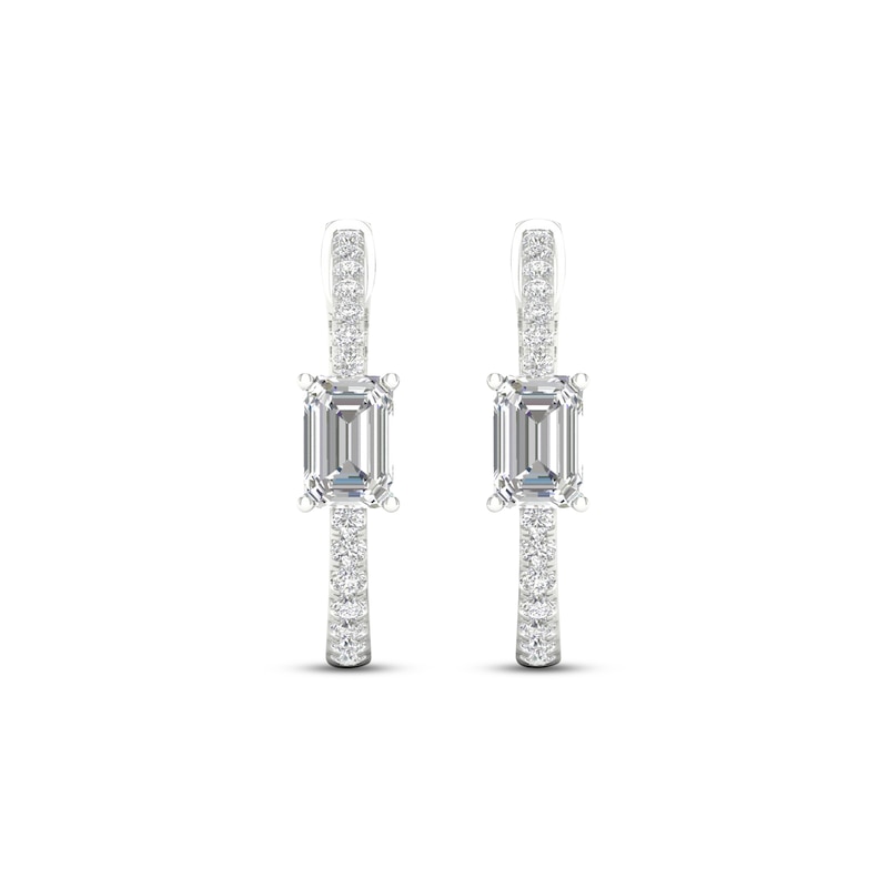 Diamond Huggie Hoop Earrings 1 ct tw Emerald & Round-cut White Gold Plated