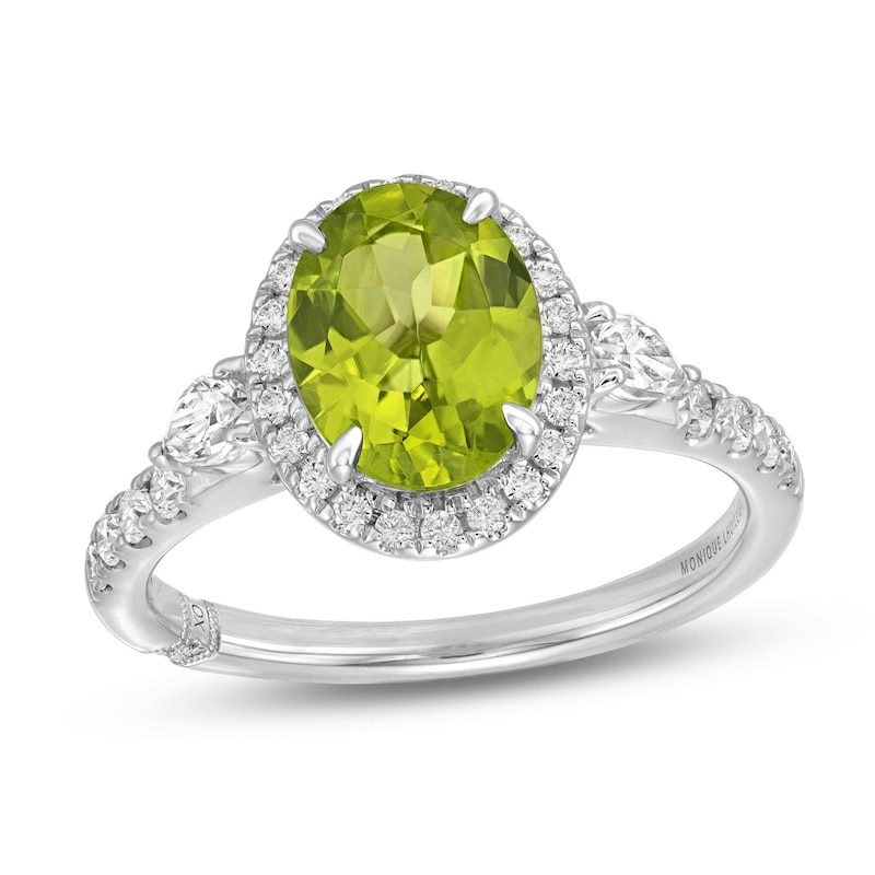 Monique Lhuillier Bliss Oval-Cut Peridot & Diamond Halo Engagement Ring 1/2 ct tw White Gold Plated