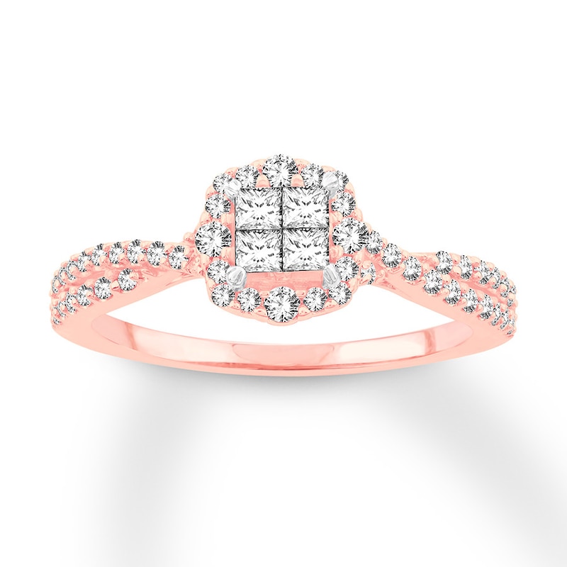 Diamond Engagement Ring 1/2 ct tw Princess & Round-cut Rose Gold Plated