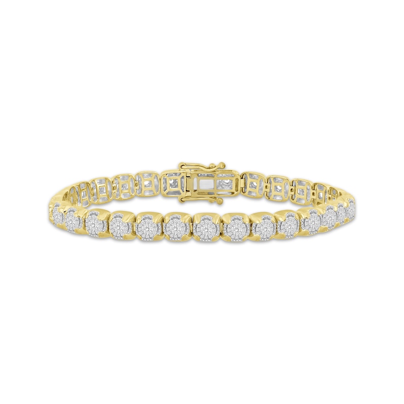 Men's Multi-Diamond Cupped Link Bracelet 1-1/4 ct tw Yellow Gold Plated 8.5"