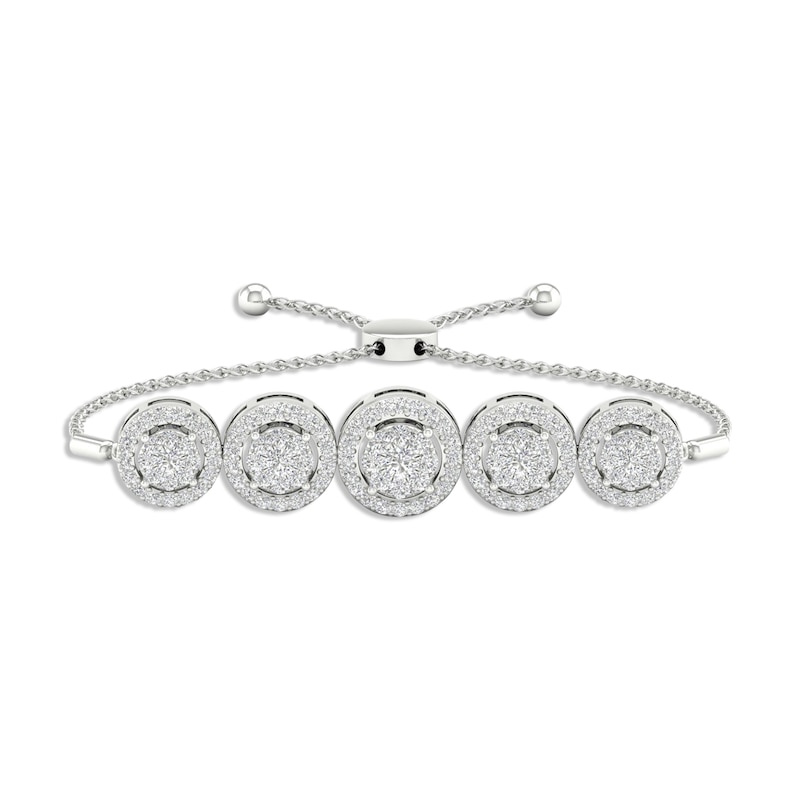 Multi-Diamond Five Circle Bolo Bracelet 1/2 ct tw Round-cut White Gold Plated