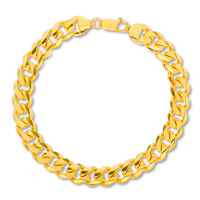 Solid Curb Chain Bracelet Yellow Gold Plated 8.5"