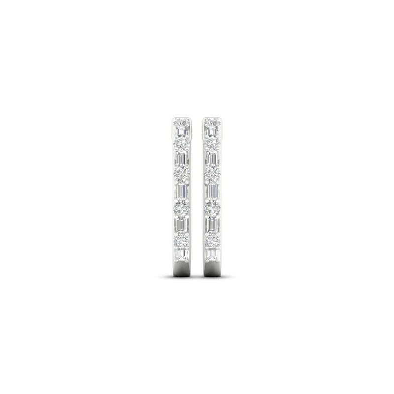 Lab-Created Diamonds by Baguette & Round-Cut Hoop Earrings 1 ct tw White Gold Plated