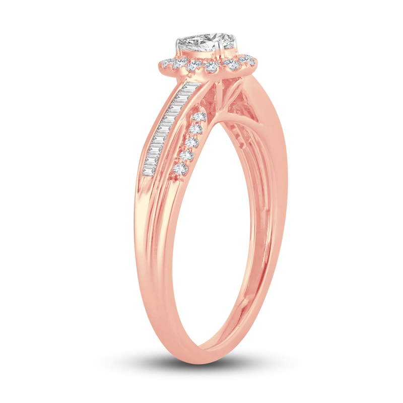 Diamond Engagement Ring 3/8 ct tw Pear, Baguette & Round Rose Gold Plated