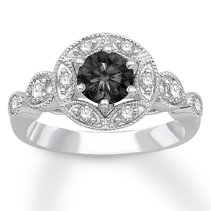 Black & White Diamond Engagement Ring 1 carat tw White Gold Plated