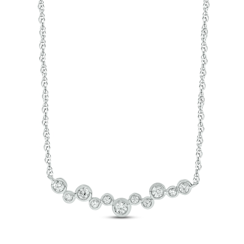 Diamond Bezel Bar Necklace 1/5 ct tw Round-cut White Gold Plated 18"