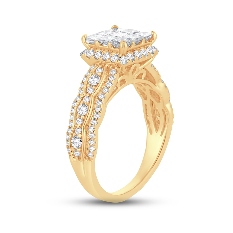 Diamond Engagement Ring 1-1/2 ct tw Princess & Round-cut Yellow Gold Plated