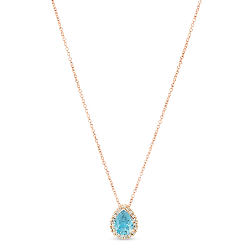 Le Vian Aquamarine & Diamond Necklace 1/8 ct tw Strawberry Gold Plated 18"